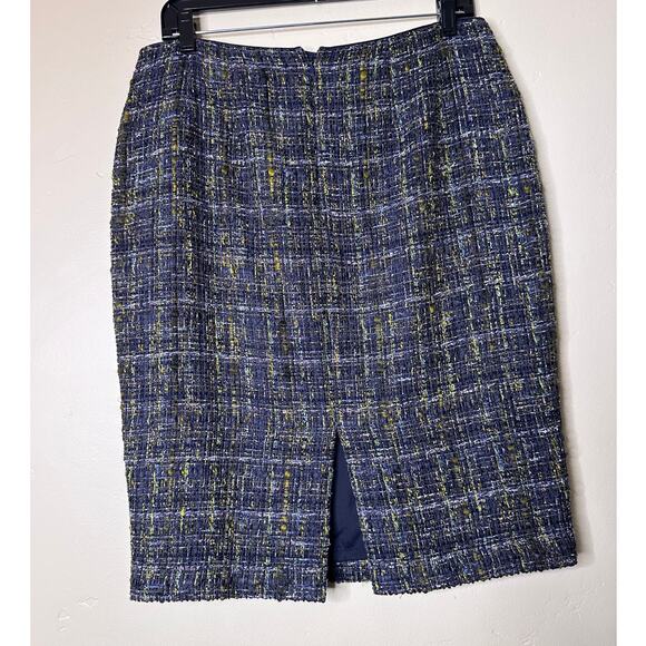 Lafayette 148 New York Navy, Green Tweed Skirt size 8 LIKE NEW - Picture 3 of 7